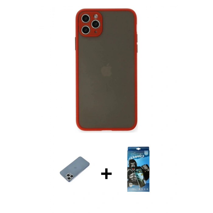 MARSİLYAN™- iPhone 11 Pro Max Kılıf Ahenk Çizgi Serisi - Siyah 34D Izgaralı Cam + Shine Kamera Lens Koruma Cam - GS