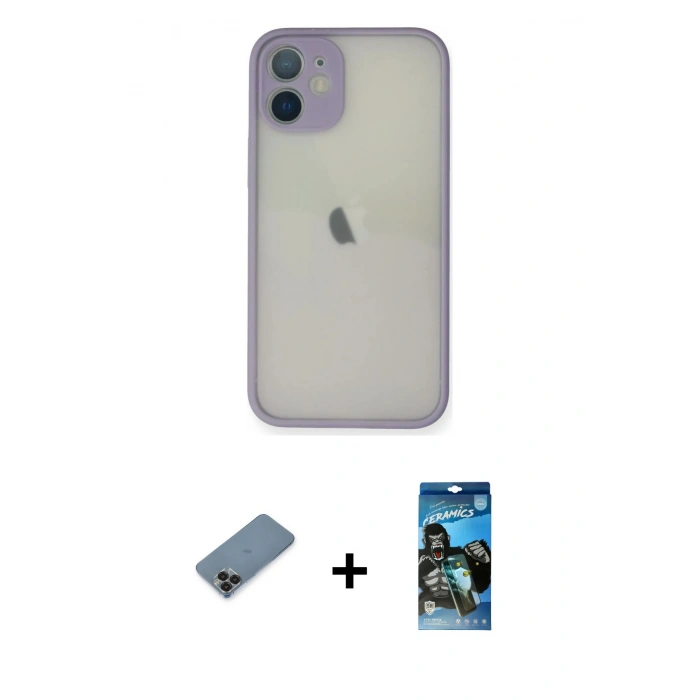 MARSİLYAN™- iPhone 11 Pro Max Kılıf Ahenk Çizgi Serisi - Siyah 34D Izgaralı Cam + Metal Kamera Lens Koruma Cam - SH