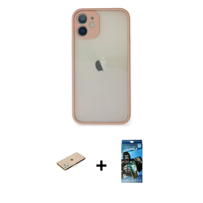 MARSİLYAN™- iPhone 11 Pro Max Kılıf Ahenk Çizgi Serisi - Siyah 34D Izgaralı Cam + Renkli Kamera Lens Koruma Cam - YL