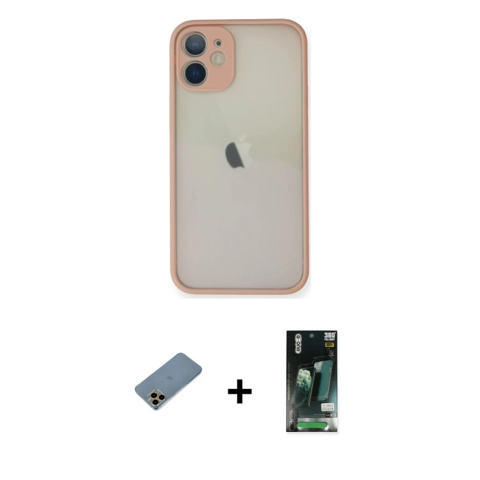 MARSİLYAN™- iPhone 11 Pro Max Kılıf Ahenk Çizgi Serisi - Siyah 360 Mat Full Body Arka Koruyucu + Shine Kamera Lens Koruma Cam - GD