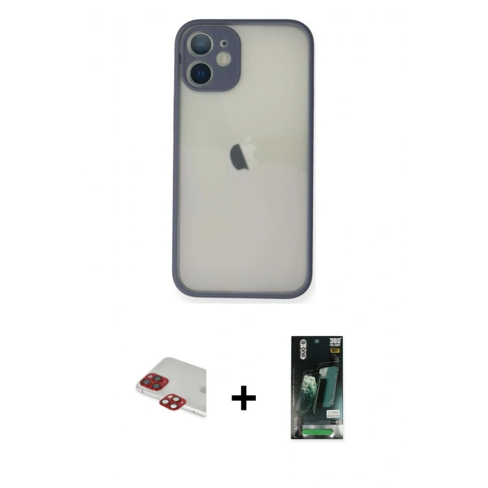 MARSİLYAN™- iPhone 11 Pro Max Kılıf Ahenk Çizgi Serisi - Siyah 360 Mat Full Body Arka Koruyucu + Pers Alüminyum Kamera Lens - KI