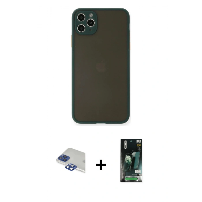 MARSİLYAN™- iPhone 11 Pro Max Kılıf Ahenk Çizgi Serisi - Siyah 360 Mat Full Body Arka Koruyucu + Pers Alüminyum Kamera Lens - LT