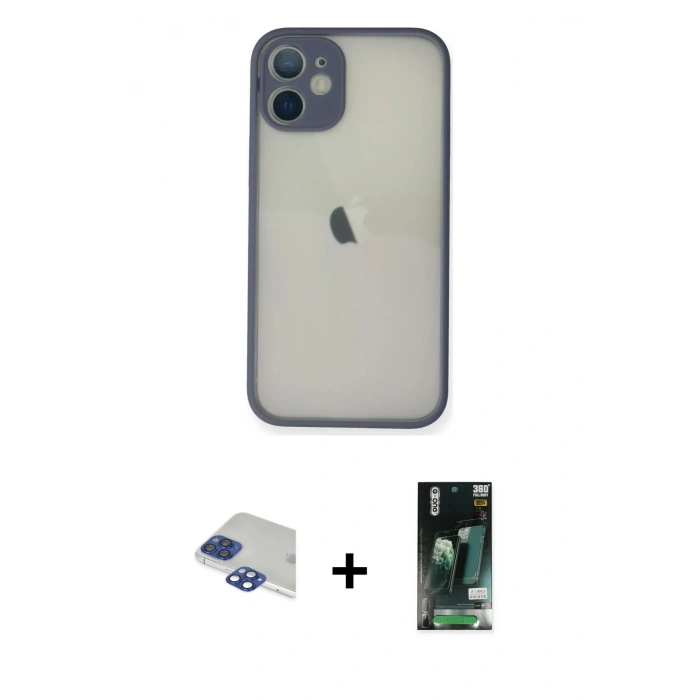 MARSİLYAN™- iPhone 11 Pro Max Kılıf Ahenk Çizgi Serisi - Siyah 360 Mat Full Body Arka Koruyucu + Pers Alüminyum Kamera Lens - LT