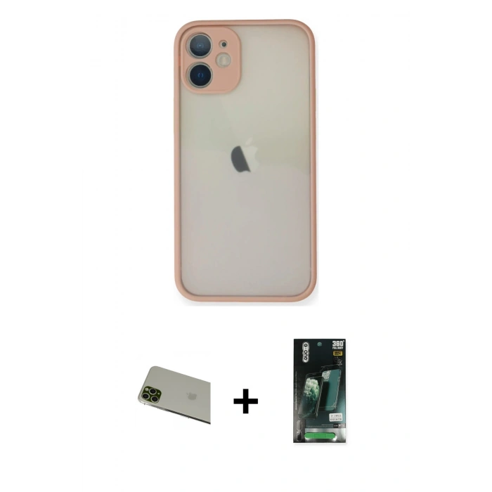 MARSİLYAN™- iPhone 11 Pro Max Kılıf Ahenk Çizgi Serisi - Siyah 360 Mat Full Body Arka Koruyucu + Rainbow Kamera Lens Koruma Cam - YL