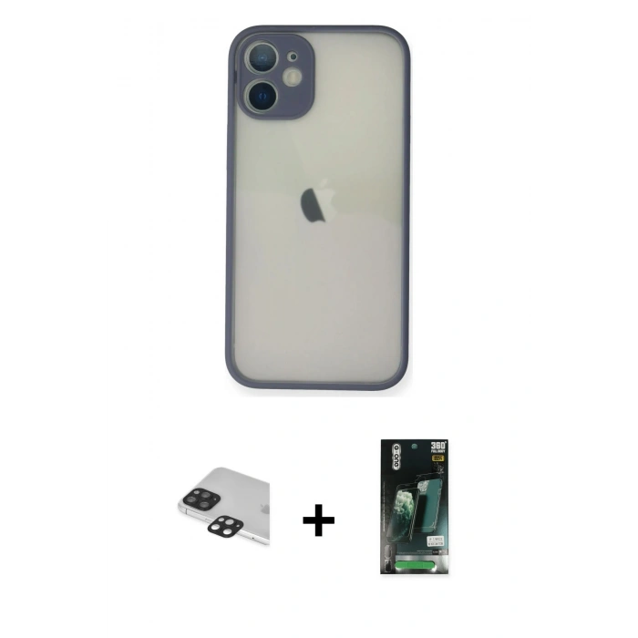 MARSİLYAN™- iPhone 11 Pro Max Kılıf Ahenk Çizgi Serisi - Siyah 360 Mat Full Body Arka Koruyucu + Pers Alüminyum Kamera Lens - SH