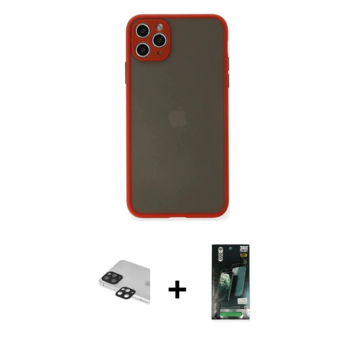 MARSİLYAN™- iPhone 11 Pro Max Kılıf Ahenk Çizgi Serisi - Siyah 360 Mat Full Body Arka Koruyucu + Pers Alüminyum Kamera Lens - SH