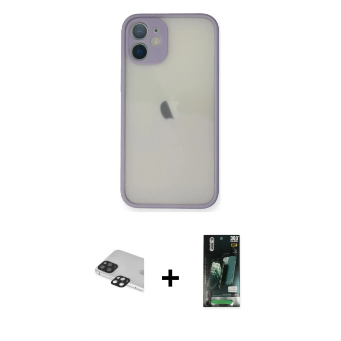 MARSİLYAN™- iPhone 11 Pro Max Kılıf Ahenk Çizgi Serisi - Siyah 360 Mat Full Body Arka Koruyucu + Pers Alüminyum Kamera Lens - SH
