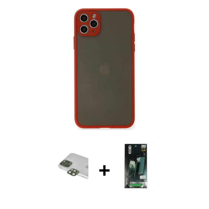 MARSİLYAN™- iPhone 11 Pro Max Kılıf Ahenk Çizgi Serisi - Siyah 360 Mat Full Body Arka Koruyucu + Pers Alüminyum Kamera Lens - YL