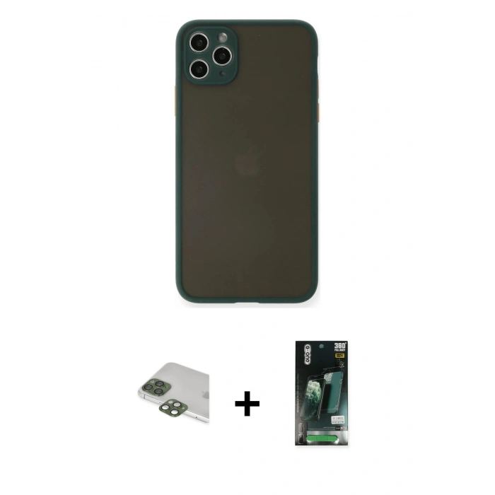MARSİLYAN™- iPhone 11 Pro Max Kılıf Ahenk Çizgi Serisi - Siyah 360 Mat Full Body Arka Koruyucu + Pers Alüminyum Kamera Lens - YL