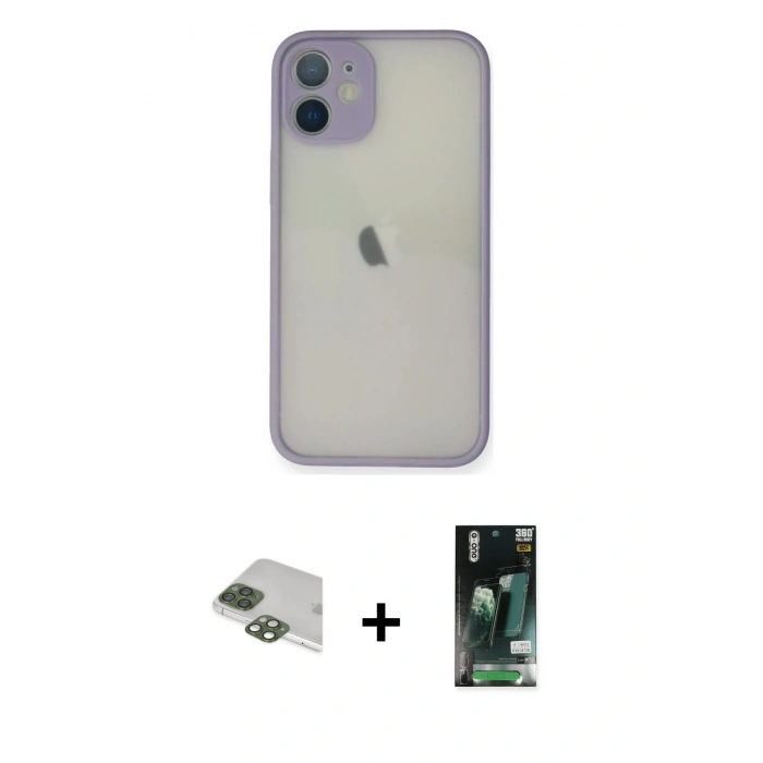 MARSİLYAN™- iPhone 11 Pro Max Kılıf Ahenk Çizgi Serisi - Siyah 360 Mat Full Body Arka Koruyucu + Pers Alüminyum Kamera Lens - YL