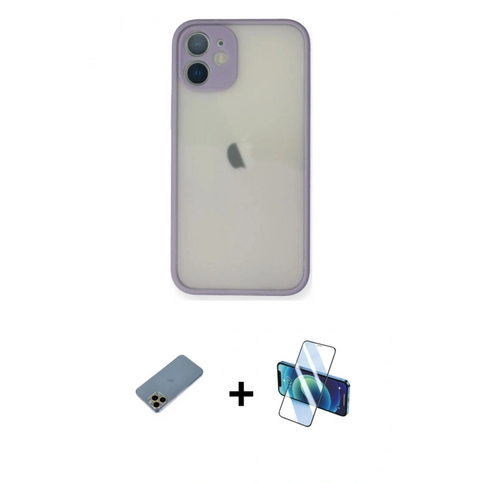 MARSİLYAN™- iPhone 11 Pro Max Kılıf Ahenk Çizgi Serisi - Siyah 3D Antistatik Cam Ekran Koruyucu + Shine Kamera Lens Koruma Cam - GD