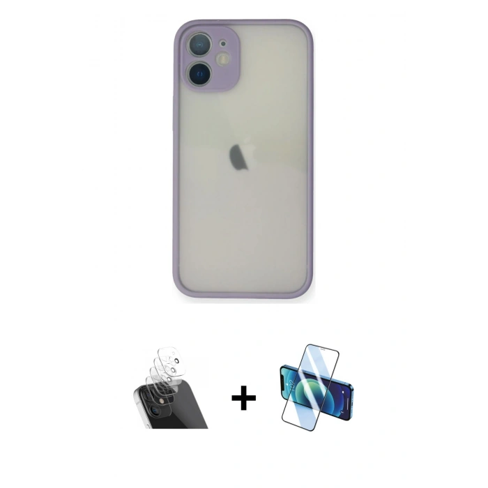 MARSİLYAN™- iPhone 11 Pro Max Kılıf Ahenk Çizgi Serisi - Siyah 3D Antistatik Cam Ekran Koruyucu + Kamera Lens Koruma Cam - SF