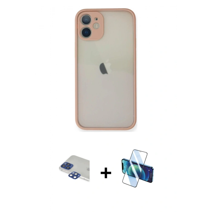 MARSİLYAN™- iPhone 11 Pro Max Kılıf Ahenk Çizgi Serisi - Siyah 3D Antistatik Cam Ekran Koruyucu + Pers Alüminyum Kamera Lens - LT