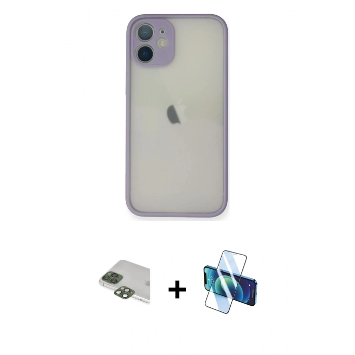 MARSİLYAN™- iPhone 11 Pro Max Kılıf Ahenk Çizgi Serisi - Siyah 3D Antistatik Cam Ekran Koruyucu + Pers Alüminyum Kamera Lens - YL