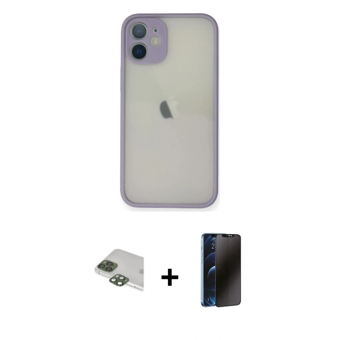 MARSİLYAN™- iPhone 11 Pro Max Kılıf Ahenk Çizgi Serisi - Siyah 3D Antistatik Hayalet Cam Ekran Koruyucu + Pers Alüminyum Kamera Lens - YL