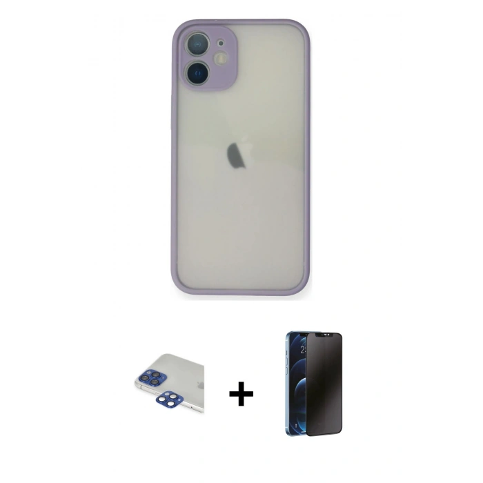 MARSİLYAN™- iPhone 11 Pro Max Kılıf Ahenk Çizgi Serisi - Siyah 3D Antistatik Hayalet Cam Ekran Koruyucu + Pers Alüminyum Kamera Lens - LT