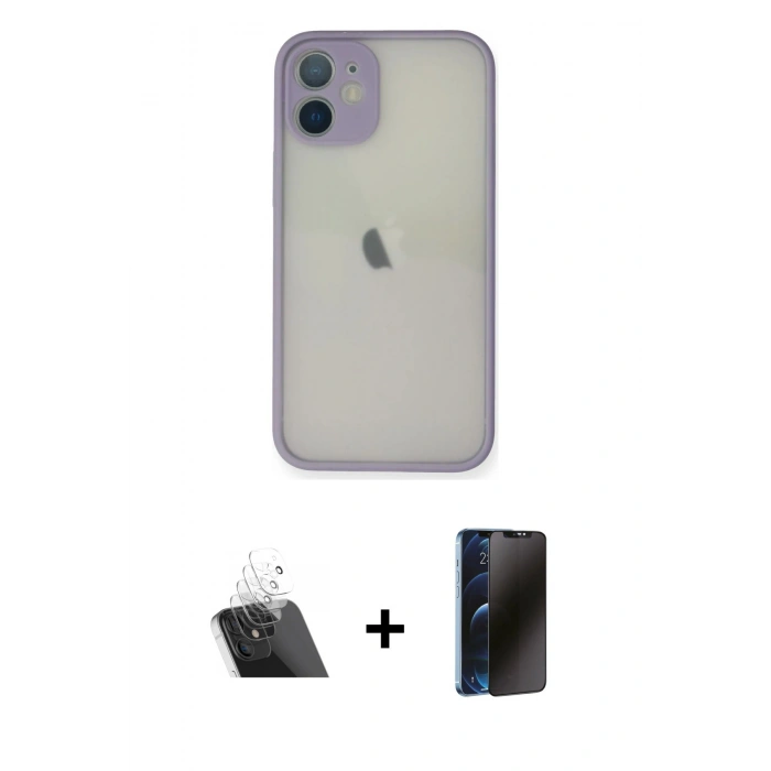 MARSİLYAN™- iPhone 11 Pro Max Kılıf Ahenk Çizgi Serisi - Siyah 3D Antistatik Hayalet Cam Ekran Koruyucu + Kamera Lens Koruma Cam - SF