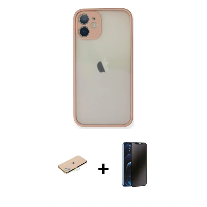 MARSİLYAN™- iPhone 11 Pro Max Kılıf Ahenk Çizgi Serisi - Siyah 3D Antistatik Hayalet Cam Ekran Koruyucu + Renkli Kamera Lens Koruma Cam - MI
