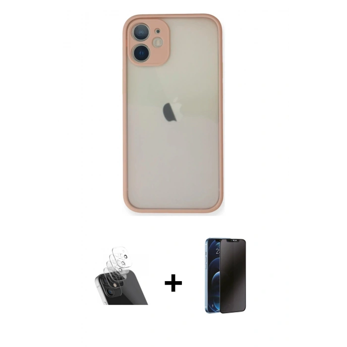 MARSİLYAN™- iPhone 11 Pro Max Kılıf Ahenk Çizgi Serisi - Siyah 3D Antistatik Hayalet Cam Ekran Koruyucu + Kamera Lens Koruma Cam - SF
