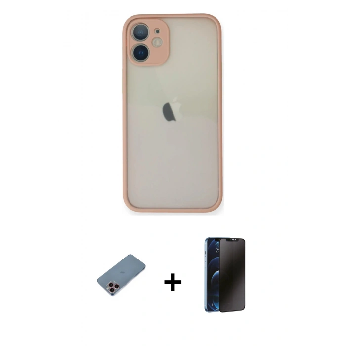 MARSİLYAN™- iPhone 11 Pro Max Kılıf Ahenk Çizgi Serisi - Siyah 3D Antistatik Hayalet Cam Ekran Koruyucu + Shine Kamera Lens Koruma Cam - PE