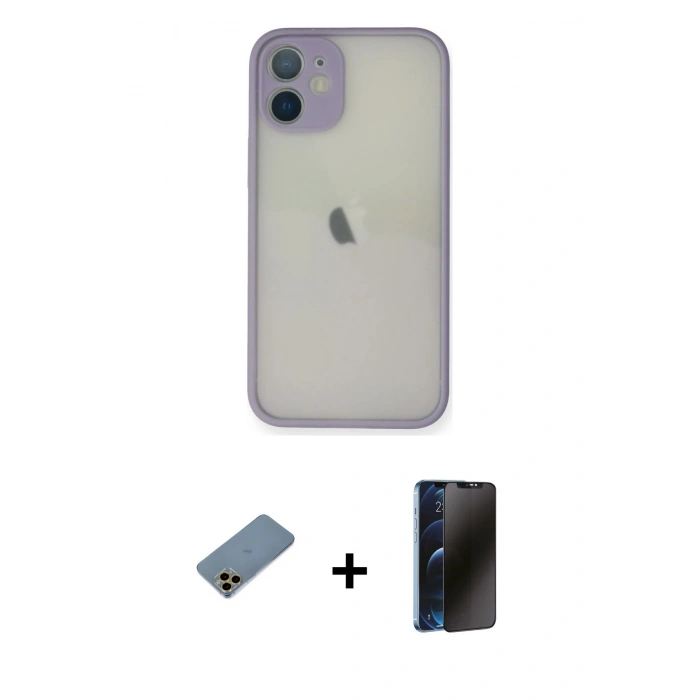 MARSİLYAN™- iPhone 11 Pro Max Kılıf Ahenk Çizgi Serisi - Siyah 3D Antistatik Hayalet Cam Ekran Koruyucu + Shine Kamera Lens Koruma Cam - GD