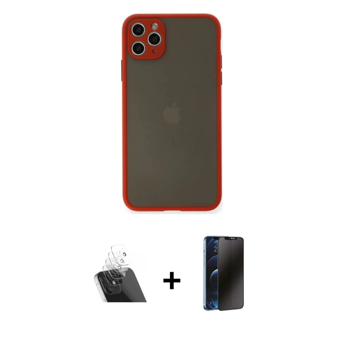 MARSİLYAN™- iPhone 11 Pro Max Kılıf Ahenk Çizgi Serisi - Siyah 3D Antistatik Hayalet Cam Ekran Koruyucu + Kamera Lens Koruma Cam - SF