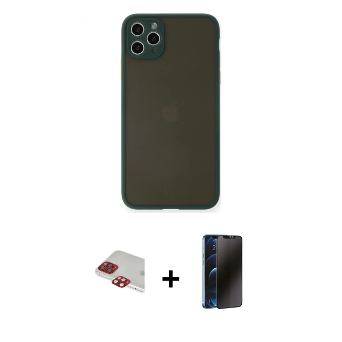 MARSİLYAN™- iPhone 11 Pro Max Kılıf Ahenk Çizgi Serisi - Siyah 3D Antistatik Hayalet Cam Ekran Koruyucu + Pers Alüminyum Kamera Lens - KI