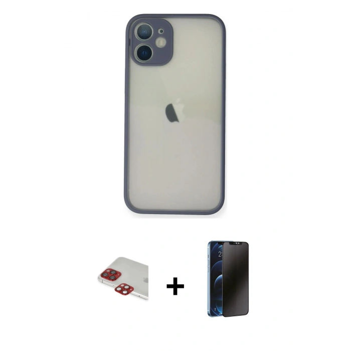 MARSİLYAN™- iPhone 11 Pro Max Kılıf Ahenk Çizgi Serisi - Siyah 3D Antistatik Hayalet Cam Ekran Koruyucu + Pers Alüminyum Kamera Lens - KI