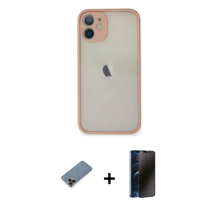 MARSİLYAN™- iPhone 11 Pro Max Kılıf Ahenk Çizgi Serisi - Siyah 3D Antistatik Hayalet Cam Ekran Koruyucu + Metal Kamera Lens Koruma Cam - SH