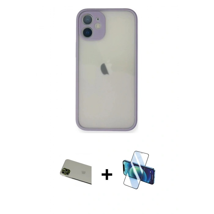 MARSİLYAN™- iPhone 11 Pro Max Kılıf Ahenk Çizgi Serisi - Siyah 3D Antistatik Seramik Nano Ekran Koruyucu + Rainbow Kamera Lens Koruma Cam - YL