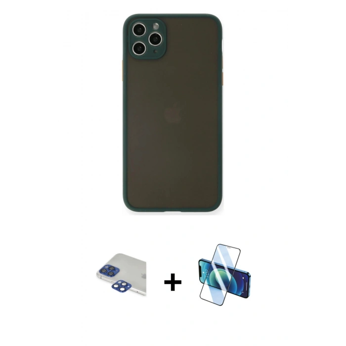 MARSİLYAN™- iPhone 11 Pro Max Kılıf Ahenk Çizgi Serisi - Siyah 3D Antistatik Seramik Nano Ekran Koruyucu + Pers Alüminyum Kamera Lens - LT
