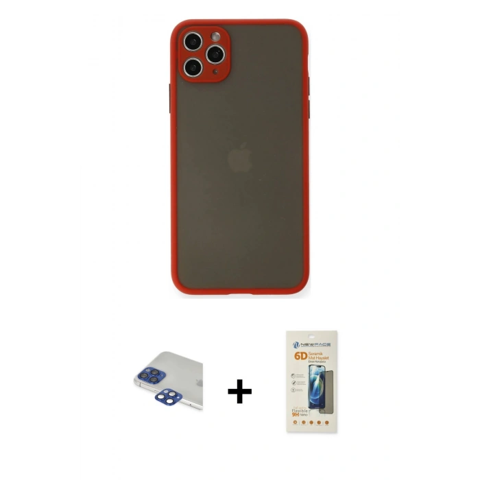MARSİLYAN™- iPhone 11 Pro Max Kılıf Ahenk Çizgi Serisi - Siyah 6D Mat Seramik Hayalet Nano Ekran Koruyucu + Pers Alüminyum Kamera Lens - LT