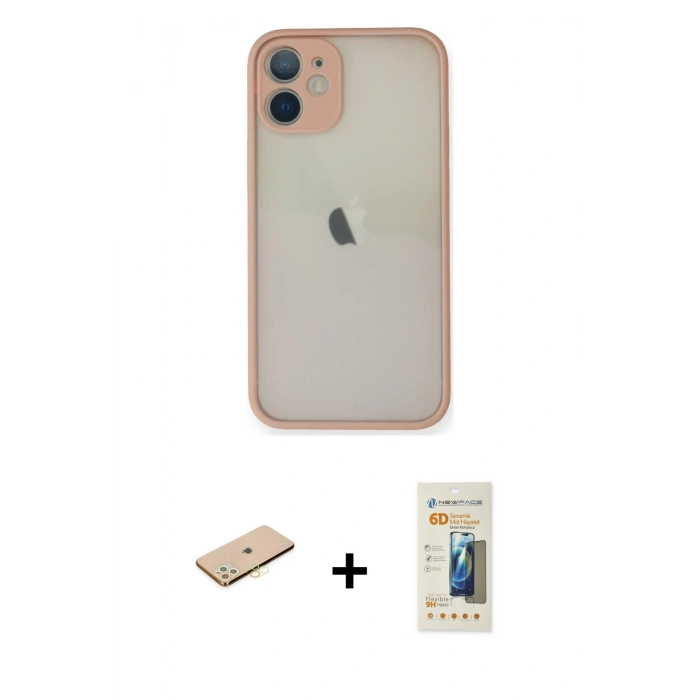 MARSİLYAN™- iPhone 11 Pro Max Kılıf Ahenk Çizgi Serisi - Siyah 6D Mat Seramik Hayalet Nano Ekran Koruyucu + Sarı Renkli Kamera Lens Koruma Cam