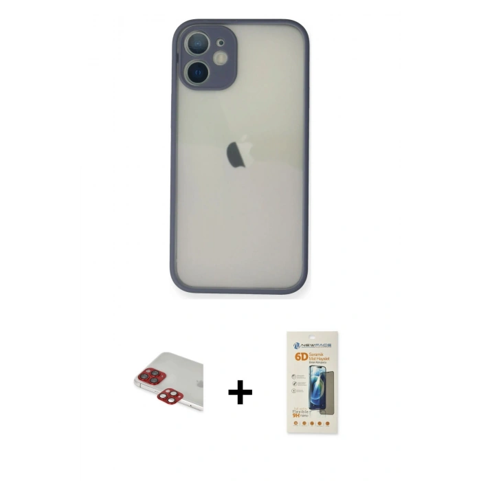 MARSİLYAN™- iPhone 11 Pro Max Kılıf Ahenk Çizgi Serisi - Siyah 6D Mat Seramik Hayalet Nano Ekran Koruyucu + Pers Alüminyum Kamera Lens - KI