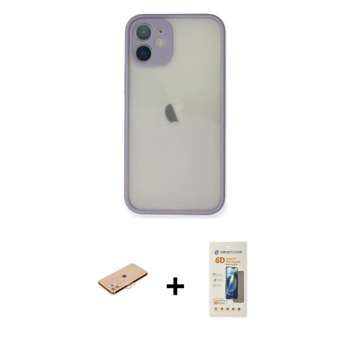 MARSİLYAN™- iPhone 11 Pro Max Kılıf Ahenk Çizgi Serisi - Siyah 6D Mat Seramik Hayalet Nano Ekran Koruyucu + Renkli Kamera Lens Koruma Cam - TU