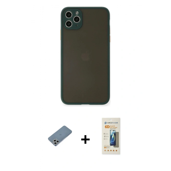 MARSİLYAN™- iPhone 11 Pro Max Kılıf Ahenk Çizgi Serisi - Siyah 6D Mat Seramik Hayalet Nano Ekran Koruyucu + Shine Kamera Lens Koruma Cam - GS