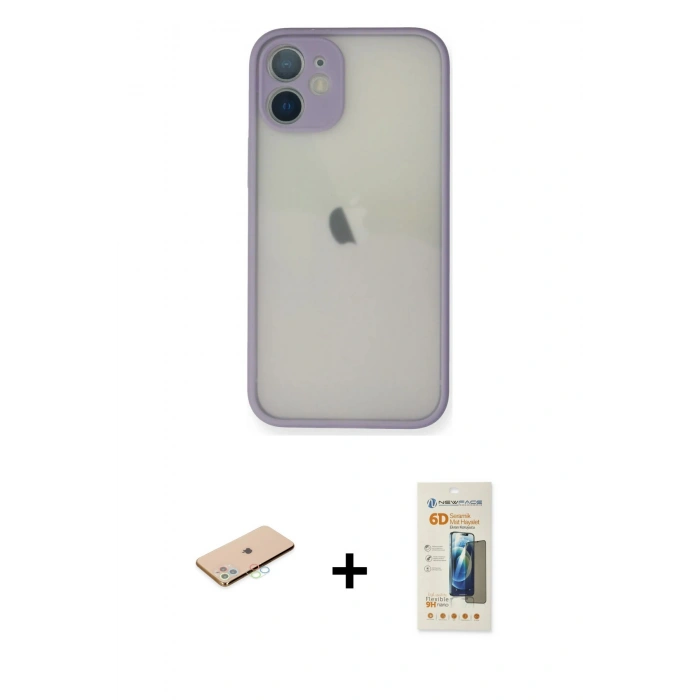 MARSİLYAN™- iPhone 11 Pro Max Kılıf Ahenk Çizgi Serisi - Siyah 6D Mat Seramik Hayalet Nano Ekran Koruyucu + Mavi Renkli Kamera Lens Koruma Cam