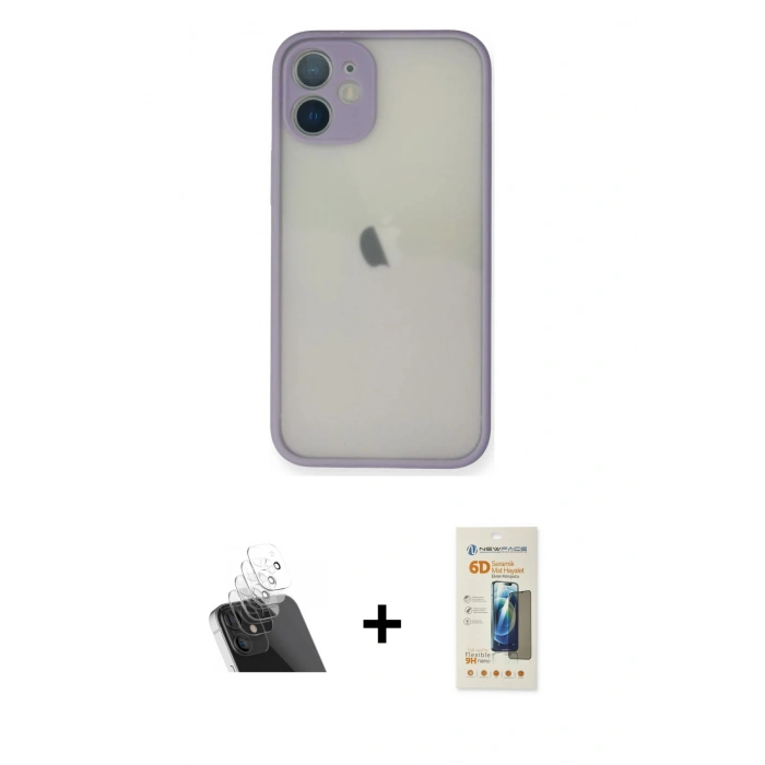 MARSİLYAN™- iPhone 11 Pro Max Kılıf Ahenk Çizgi Serisi - Siyah 6D Mat Seramik Hayalet Nano Ekran Koruyucu + Kamera Lens Koruma Cam - SF