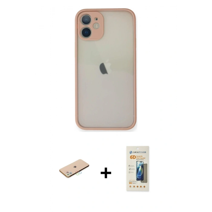 MARSİLYAN™- iPhone 11 Pro Max Kılıf Ahenk Çizgi Serisi - Siyah 6D Mat Seramik Hayalet Nano Ekran Koruyucu + Mavi Renkli Kamera Lens Koruma Cam