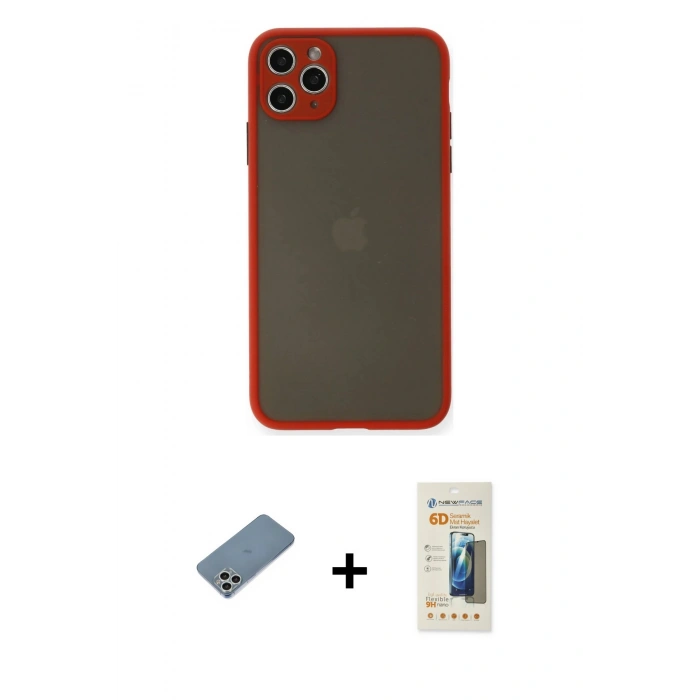 MARSİLYAN™- iPhone 11 Pro Max Kılıf Ahenk Çizgi Serisi - Siyah 6D Mat Seramik Hayalet Nano Ekran Koruyucu + Shine Kamera Lens Koruma Cam - GS