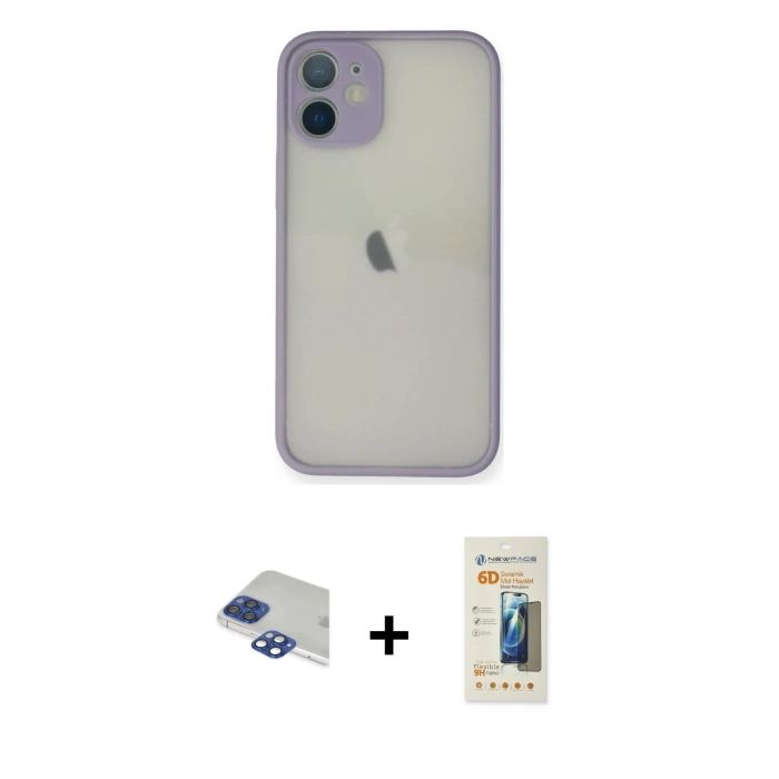 MARSİLYAN™- iPhone 11 Pro Max Kılıf Ahenk Çizgi Serisi - Siyah 6D Mat Seramik Hayalet Nano Ekran Koruyucu + Pers Alüminyum Kamera Lens - LT