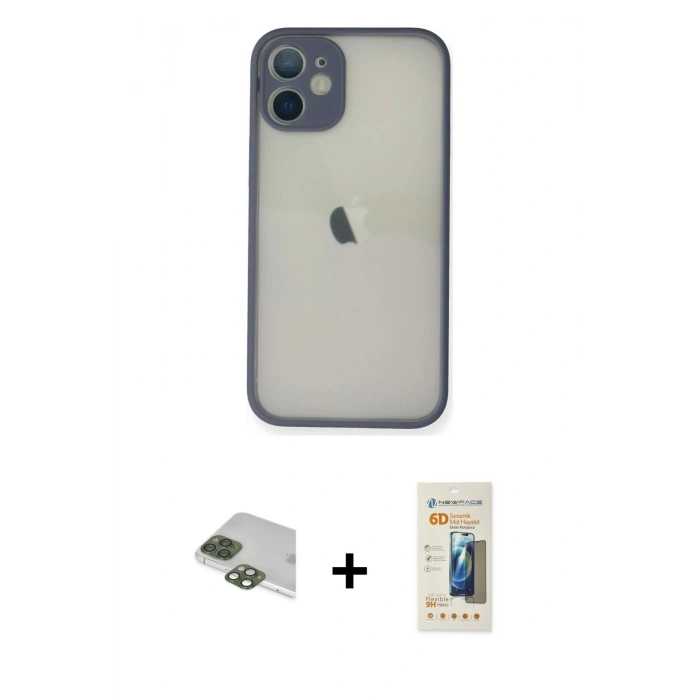 MARSİLYAN™- iPhone 11 Pro Max Kılıf Ahenk Çizgi Serisi - Siyah 6D Mat Seramik Hayalet Nano Ekran Koruyucu + Pers Alüminyum Kamera Lens - YL