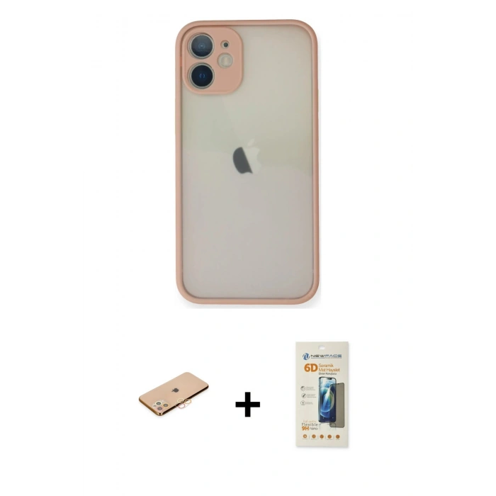 MARSİLYAN™- iPhone 11 Pro Max Kılıf Ahenk Çizgi Serisi - Siyah 6D Mat Seramik Hayalet Nano Ekran Koruyucu + Renkli Kamera Lens Koruma Cam - TU