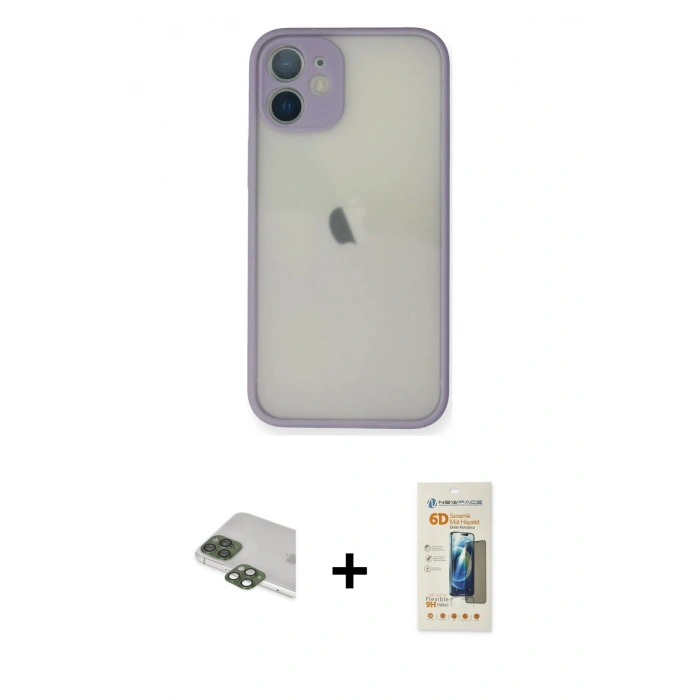 MARSİLYAN™- iPhone 11 Pro Max Kılıf Ahenk Çizgi Serisi - Siyah 6D Mat Seramik Hayalet Nano Ekran Koruyucu + Pers Alüminyum Kamera Lens - YL