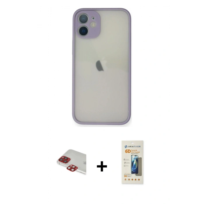 MARSİLYAN™- iPhone 11 Pro Max Kılıf Ahenk Çizgi Serisi - Siyah 6D Mat Seramik Hayalet Nano Ekran Koruyucu + Pers Alüminyum Kamera Lens - KI