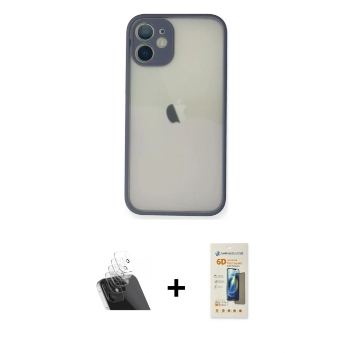 MARSİLYAN™- iPhone 11 Pro Max Kılıf Ahenk Çizgi Serisi - Siyah 6D Mat Seramik Hayalet Nano Ekran Koruyucu + Kamera Lens Koruma Cam - SF