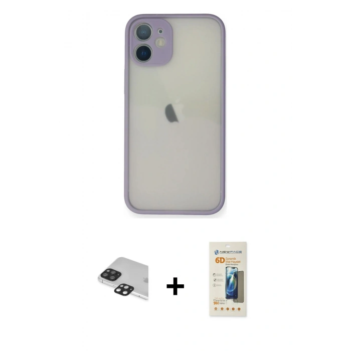 MARSİLYAN™- iPhone 11 Pro Max Kılıf Ahenk Çizgi Serisi - Siyah 6D Mat Seramik Hayalet Nano Ekran Koruyucu + Pers Alüminyum Kamera Lens - SH