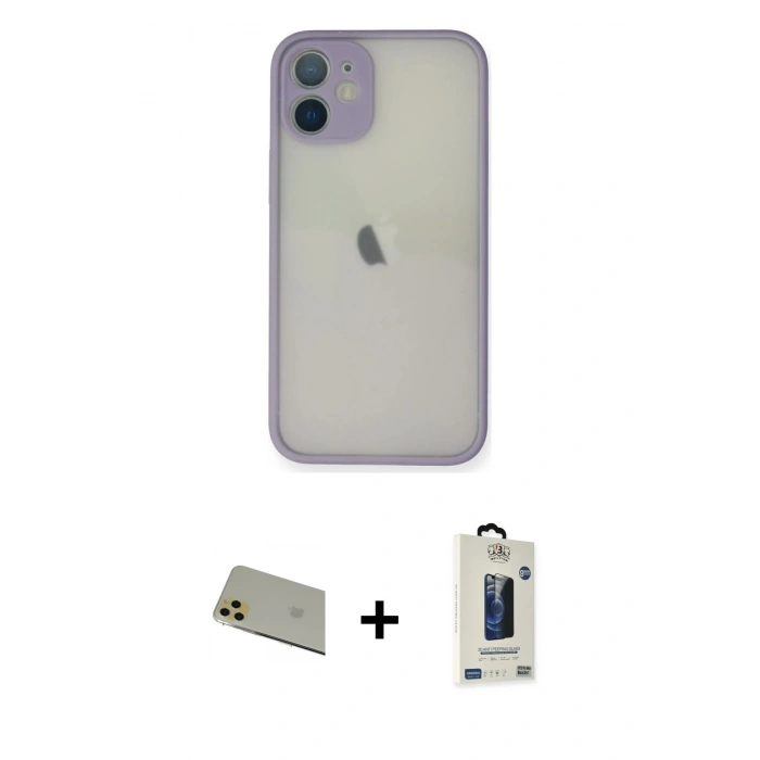 MARSİLYAN™- iPhone 11 Pro Max Kılıf Ahenk Çizgi Serisi - Siyah Bilvis Hayalet Cam Ekran Koruyucu + Rainbow Kamera Lens Koruma Cam - GD