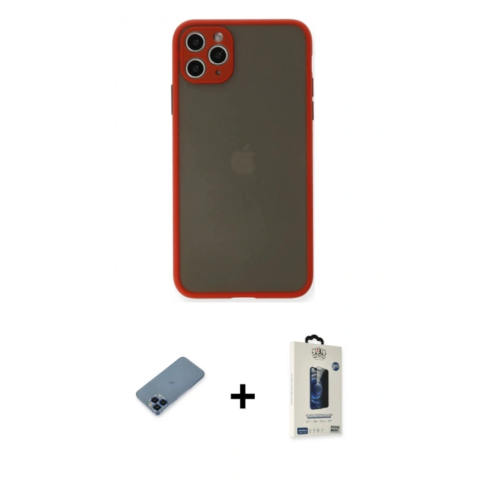 MARSİLYAN™- iPhone 11 Pro Max Kılıf Ahenk Çizgi Serisi - Siyah Bilvis Hayalet Cam Ekran Koruyucu + Metal Kamera Lens Koruma Cam - MI