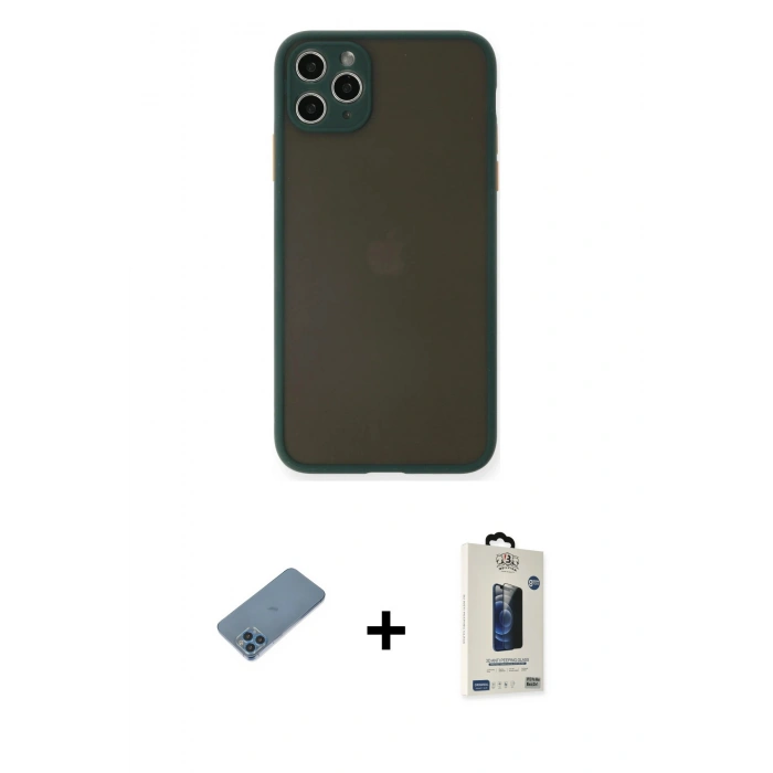 MARSİLYAN™- iPhone 11 Pro Max Kılıf Ahenk Çizgi Serisi - Siyah Bilvis Hayalet Cam Ekran Koruyucu + Shine Kamera Lens Koruma Cam - MI